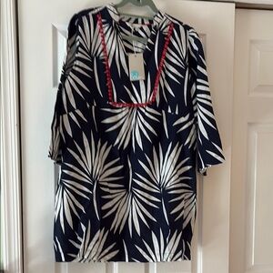 Blue and White Embellished Tunic with Bib Collar